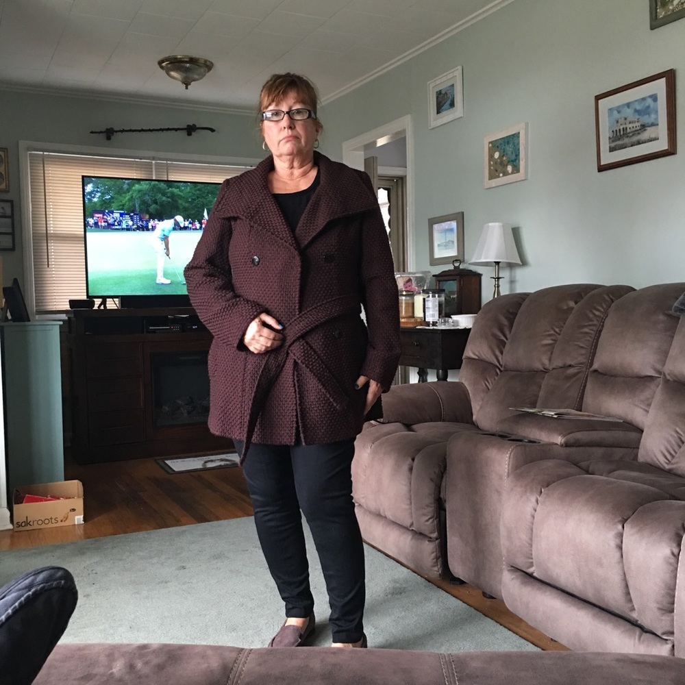 Calvin Klein Double Breasted Pea Coat Plum/Maroon